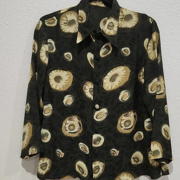 Hand Made Button Down Collar Blouse Gold And  Brown Colors - Picture 1 of 9